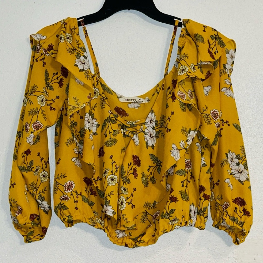 Liberty Love Mustard Floral Crop Blouse Medium